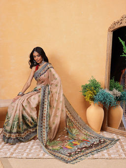 Silk Land - Madhubani Printed Saree with Unstitched Blouse
