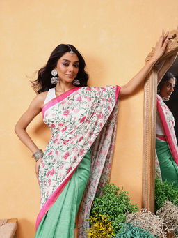 Silk Land - Bollywood Inspired Printed Saree with Unstitched Blouse