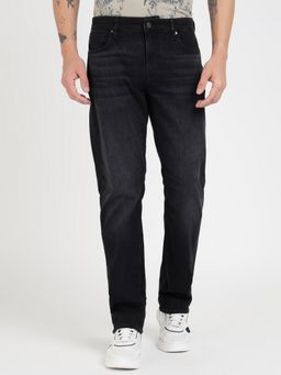 Guess - Black Cotton Blend Solid Slim Fit Jeans