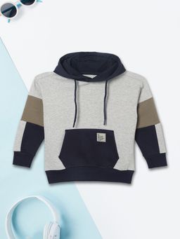 max - Grey Cotton Blend Full Sleeves Hoodie