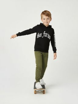 max - Black Cotton Blend Full Sleeves Hoodie