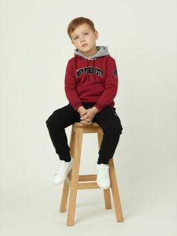 max - Red Cotton Blend Full Sleeves Hoodie