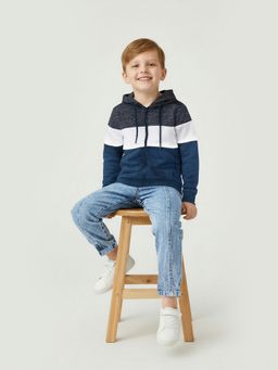 max - Blue Cotton Blend Full Sleeves Hoodie