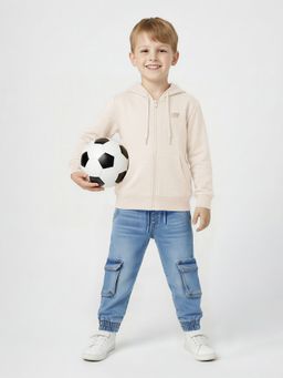 max - Beige Cotton Blend Full Sleeves Hoodie