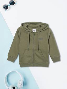 max - Green Cotton Blend Full Sleeves Hoodie