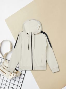 max - Beige Cotton Blend Full Sleeves Hoodie