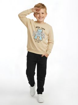 max - Beige Cotton Blend Full Sleeves Sweatshirt
