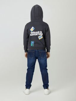 max - Blue Cotton Blend Full Sleeves Hoodie