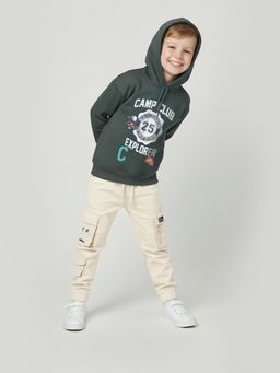 max - Green Cotton Blend Full Sleeves Hoodie