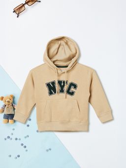 max - Beige Cotton Blend Full Sleeves Hoodie