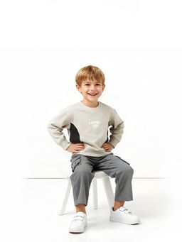 max - Grey Cotton Blend Full Sleeves Sweatshirt
