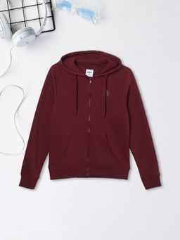 max - Maroon Cotton Blend Full Sleeves Hoodie