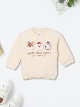 max - Off White Polyester Blend Full Sleeves Sweatshirt