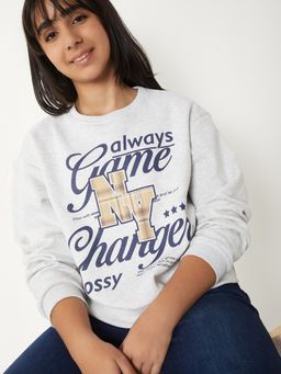max - Grey Cotton Blend Full Sleeves Sweatshirt