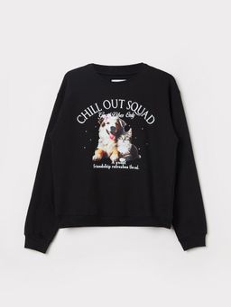 max - Black Cotton Blend Full Sleeves Sweatshirt