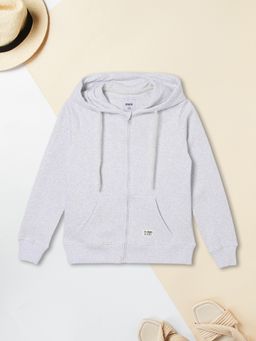 max - Grey Cotton Blend Full Sleeves Hoodie