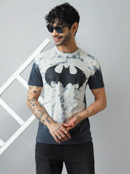 Free Authority - Men Batman Tie and Dye Graphic Cotton Grey T-shirt