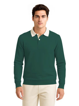 BULLMER - Men Green Solid Polo Neck T-shirt With Rib
