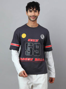 Free Authority - Men Dragon Ball Z Goku Anime Typography Grey Oversized T-shirt