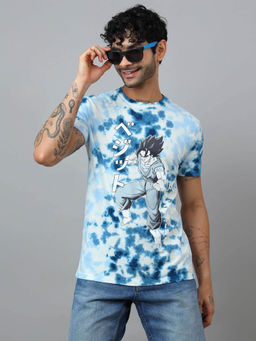 Free Authority - Men Dragon Ball Z Tie and Dye Graphic Cotton Blue T-shirt