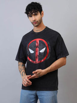 Free Authority - Men Deadpool Graphic Cotton Black T-shirt