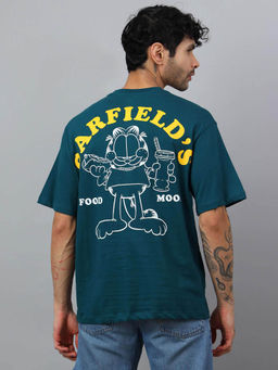 Free Authority - Men Garfield Snacks Puff Graphic Cotton Green Oversized T-shirt