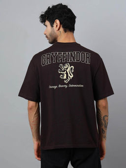 Free Authority - Men Harry Potter Gryffindor Graphic Cotton Brown Oversized T-shirt