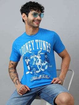 Free Authority - Men Looney Tunes Graphic Cotton Blue T-shirt