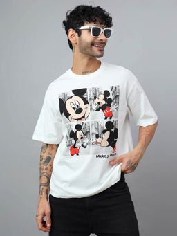 Free Authority - Men Mickey and Friends Graphic Cotton White T-shirt