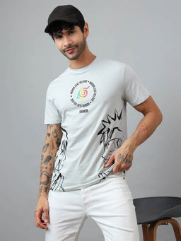 Free Authority - Men Naruto Graphic Cotton Grey T-shirt