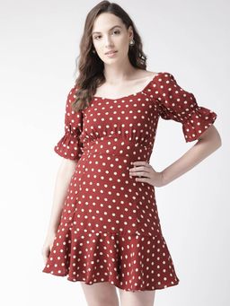 Twenty Dresses by Nykaa Fashion - Rust Sweetheart In Polka Dress