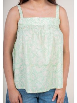 The Indian Ethnic Co. - Mint Green Printed Cotton Straight Short Top