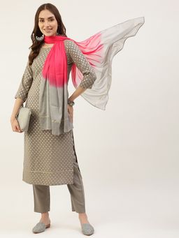 FIORRA - Grey Foil Print Kurta with Pant and Dupatta (Set of 3)