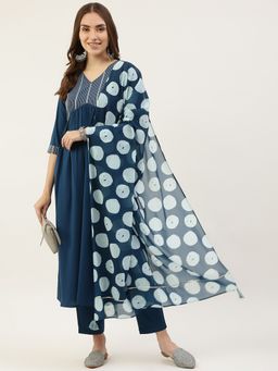 FIORRA - Navy Blue Embroidered & Sequined Kurta with Pant and Dupatta (Set of 3)