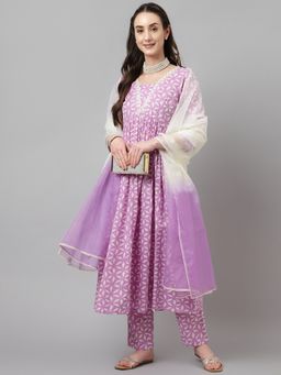 FIORRA - Pink Printed Anarkali Kurta with Pant and Dupatta (Set of 3)