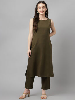 FIORRA - Olive Solid Kurta with Pant (Set of 2)