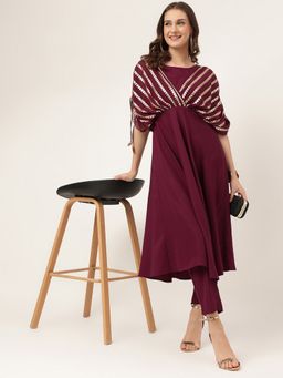 FIORRA - Wine Printed Kurta with Pant (Set of 2)