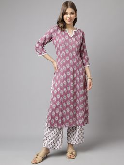 FIORRA - Mauve Floral Printed Kurta with Palazzo (Set of 2)