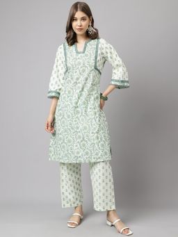 FIORRA - Green Floral Printed Kurta with Pant (Set of 2)