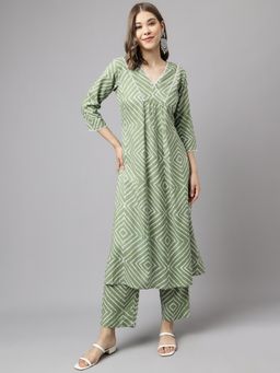 FIORRA - Green Geometric Printed Kurta with Pant (Set of 2)