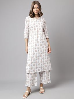 FIORRA - White Floral Printed Kurta with Pant (Set of 2)