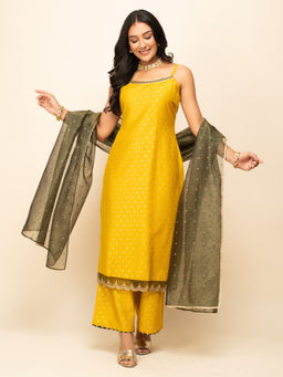 FIORRA - Yellow Printed Kurta with Palazzo and Dupatta (Set of 3)