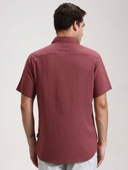 JadeBlue - Maroon Poly Linen Slim Fit Formal Trouser