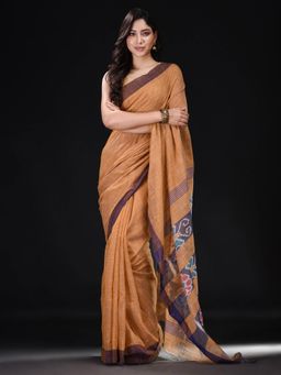 Beatitude - Orange Cotton Woven Saree with Unstitched Blouse