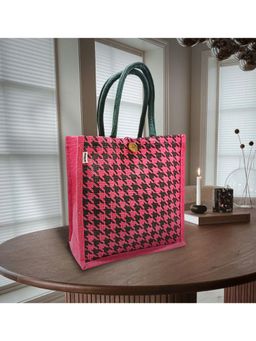 Earth Bags - PINK HOUNDSTOOTH PRINTED LUNCH BAGS WITH LOOP CLOSURE.