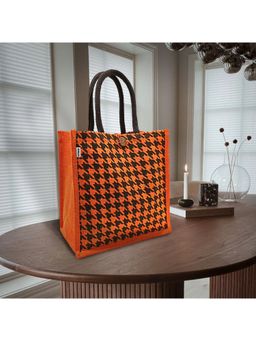 Earth Bags - ORANGE HOUNDSTOOTH PRINTED LUNCH BAGS WITH LOOP CLOSURE.