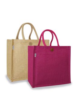 Earth Bags - PINK & NATURAL COLOR BAGS WITH LOOP CLOSURE-PACK OF 2