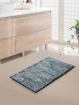 At Home by Nilkamal - Solid Knitted Fabric & Polyester 16" x 24" Anti Skid Bath Mat (Indigo)