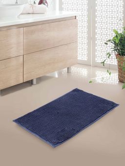 At Home by Nilkamal - Solid Polyester 16" x 24" Anti Skid Bath Mat (Blue)