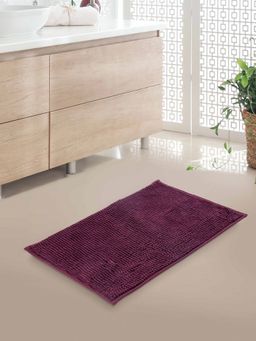 At Home by Nilkamal - Solid Polyester 16" x 24" Anti Skid Bath Mat (Purple)